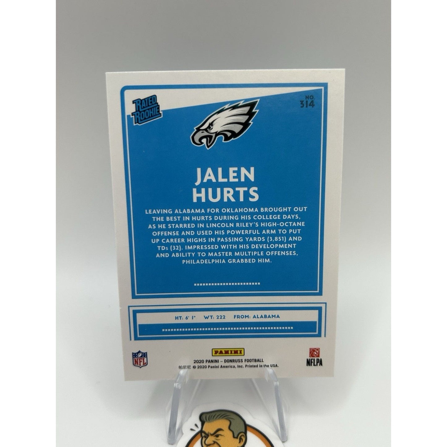 2020 Panini Donruss Jalen Hurts RC #314 Rated Rookie Blue Press Proof SP Eagles