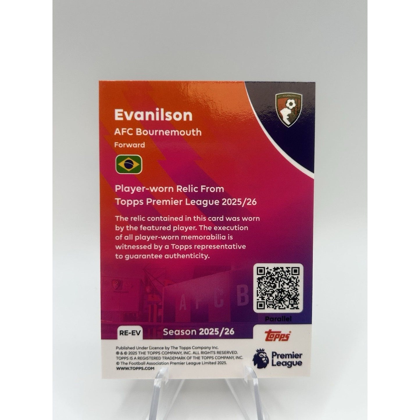 2025-26 Topps Premier League Player Worn Relic Evanilson Black Foil /10