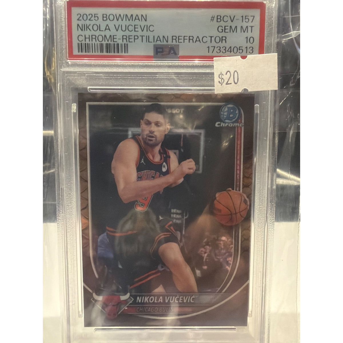 2025 Bowman chrome reptilian refractor Nikola Vucevic PSA 10