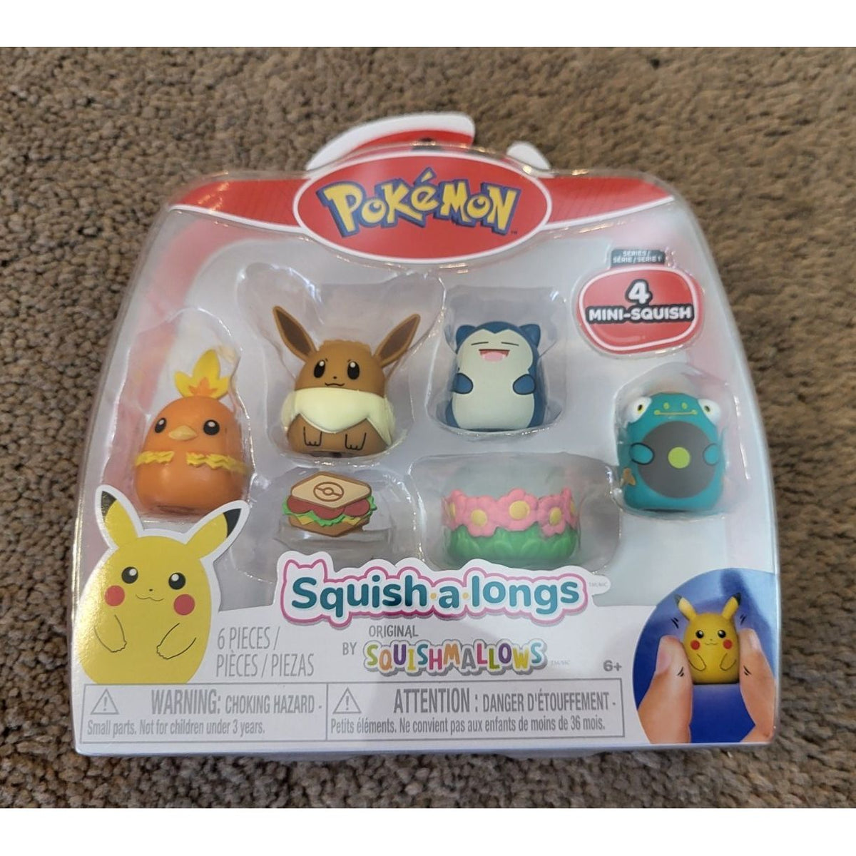 Jazwares LLC Squish-a-longs Pokémon Mini-Squish Eevee Snorlax Bellibolt Torchic 4-Pack