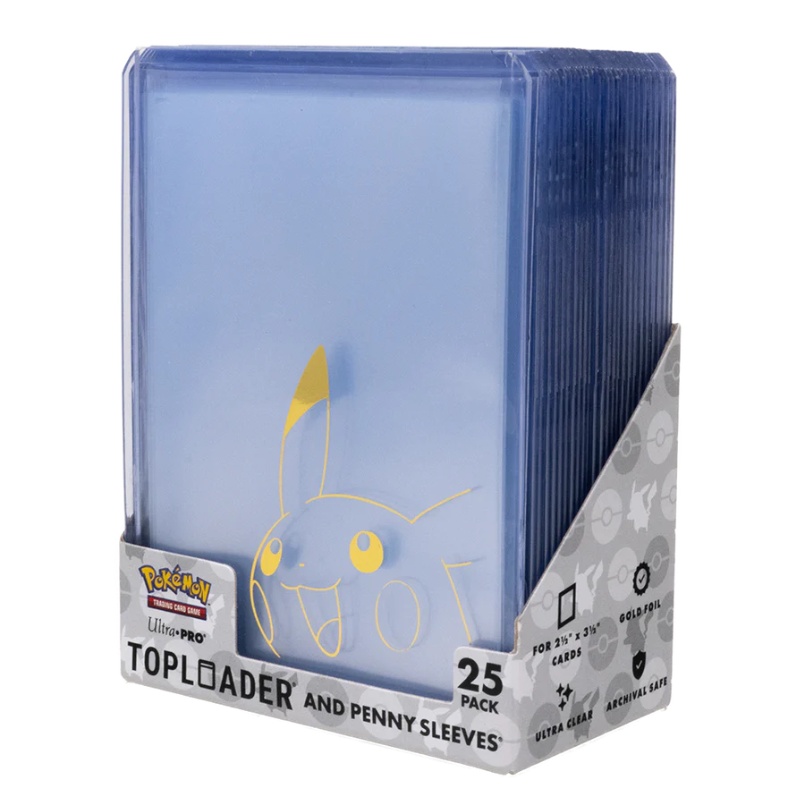 Pikachu TOPLOADER and PENNY SLEEVES Combo Pack for the Pokémon Trading Card Game (25 PACK)