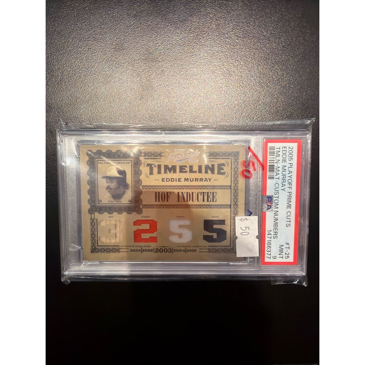 2005 Playoff Prime Cuts Eddie Murray TMLN-MAT-Custom Numbers #T-25 PSA 9
