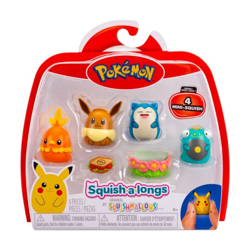 Jazwares LLC Squish-a-longs Pokémon Mini-Squish Eevee Snorlax Bellibolt Torchic 4-Pack