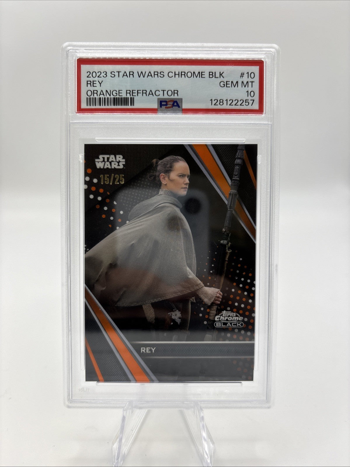 2023 Star Wars Chrome Black - Rey True Orange Refractor PSA 10