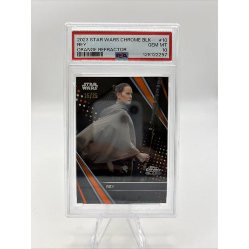 2023 Star Wars Chrome Black - Rey True Orange Refractor PSA 10