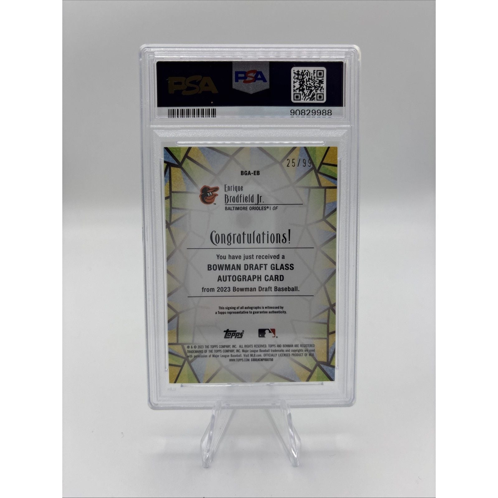 2023 Bowman Draft - Bowman Glass Autographs Enrique Bradfield #BGA-EB /99 PSA 10
