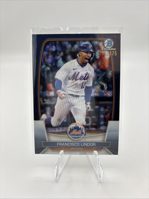 2023 Bowman - Francisco Lindor #81 Chrome Navy Mojo Refractor /175 ‼️BOOKEND‼️
