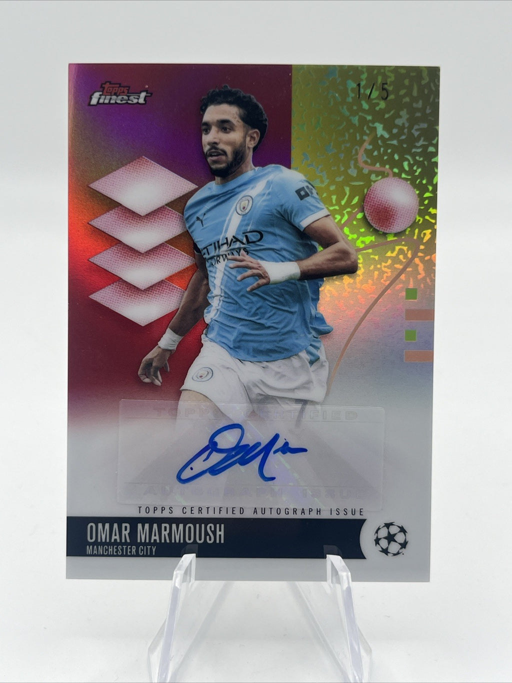 2025-26 Finest UEFA Omar Marmoush #BA-OM Base Autographs Red Refractor #1/5