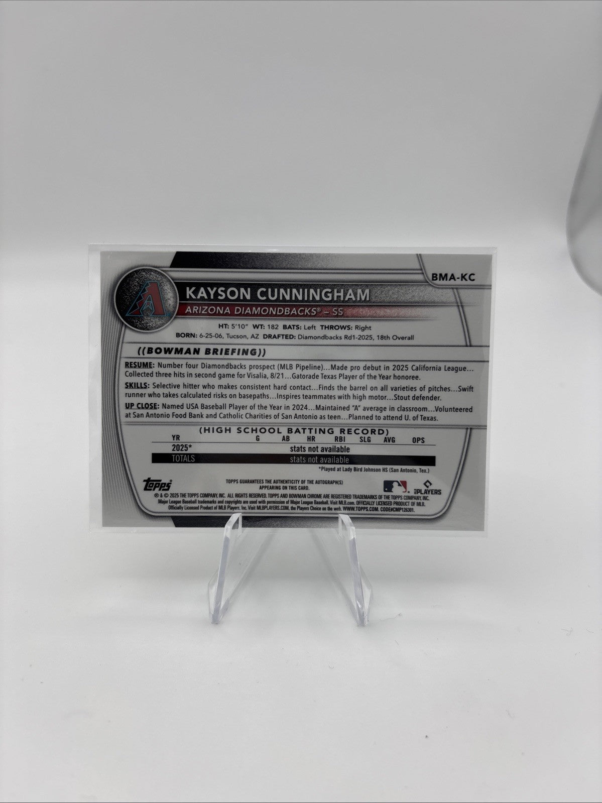 2025 Bowman Chrome Draft - Kayson Cunningham Gold Mojo Auto #/50