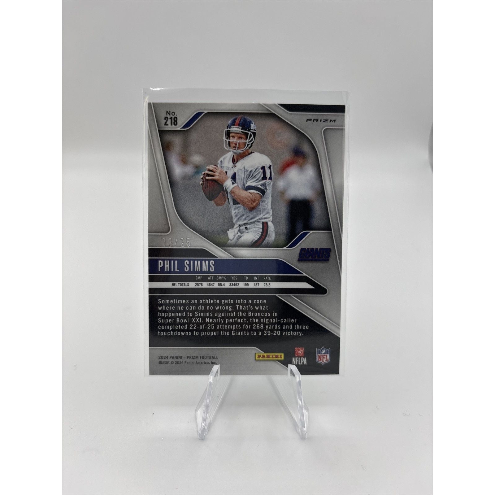 2024 Panini Prizm - Phil Simms #218 Blue Camo Prizm /25