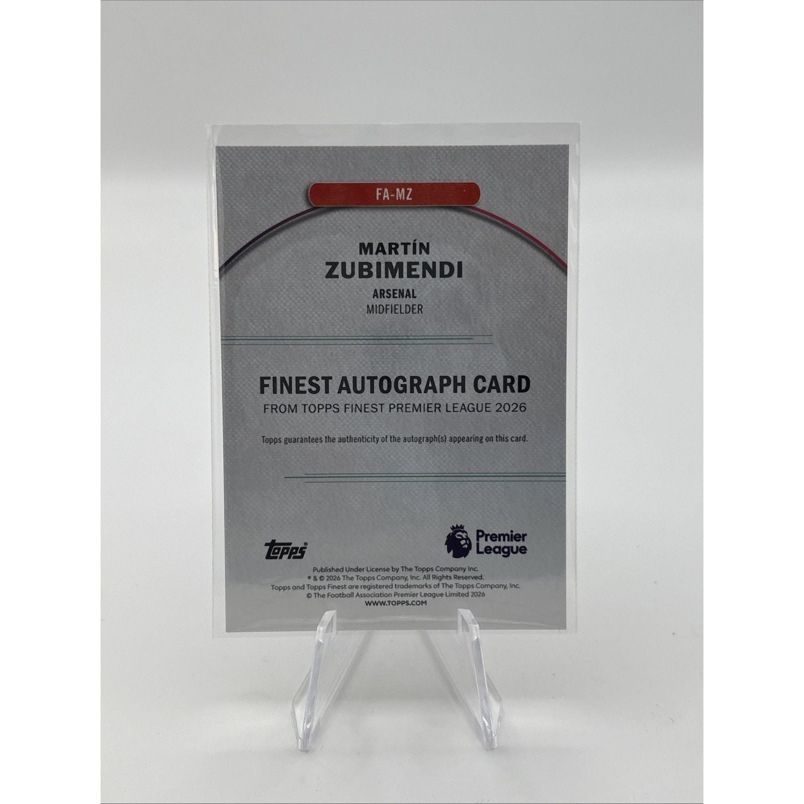 2025-26 Topps Finest EPL Martin Zubimendi #FA-MZ Blue Auto /150 Arsenal