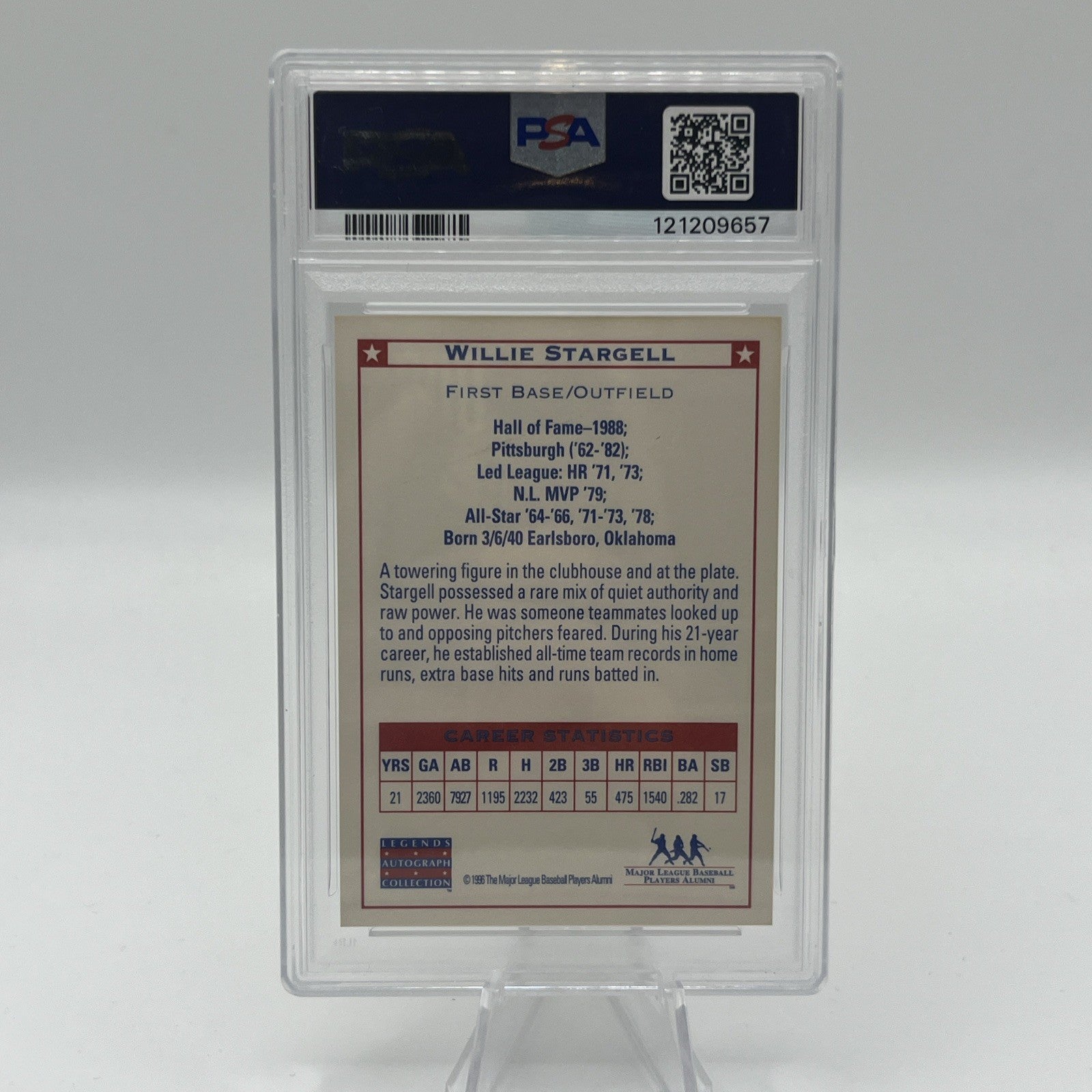 1996 Legends Autograph Collection Willie Stargell Auto PSA 9 DNA 10 HOF Pirates