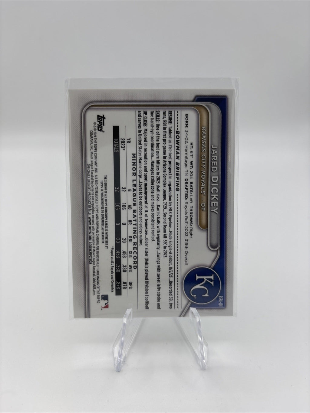 2024 Bowman Sapphire - Chrome Prospect Autographs Jared Dickey Green Sapphire/99