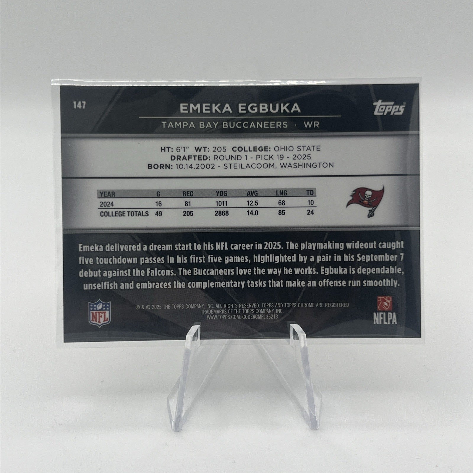 Topps Chrome Black 2025 Emeka Egbuka #147 Rose Gold Wave Refractor #/15 SSP