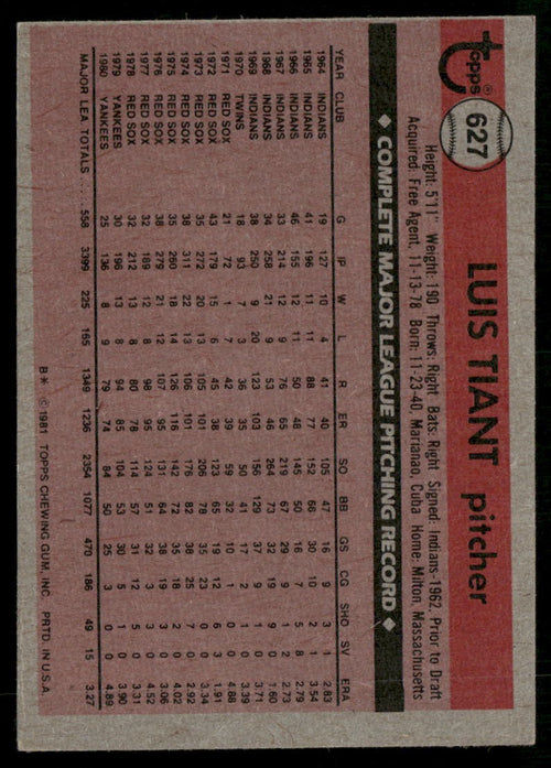 1981 Topps #627 Luis Tiant