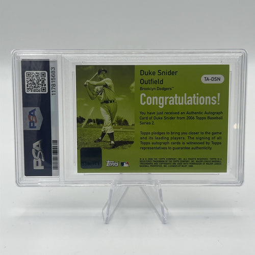 2006 Topps Duke Snider Certified Auto Green PSA 9