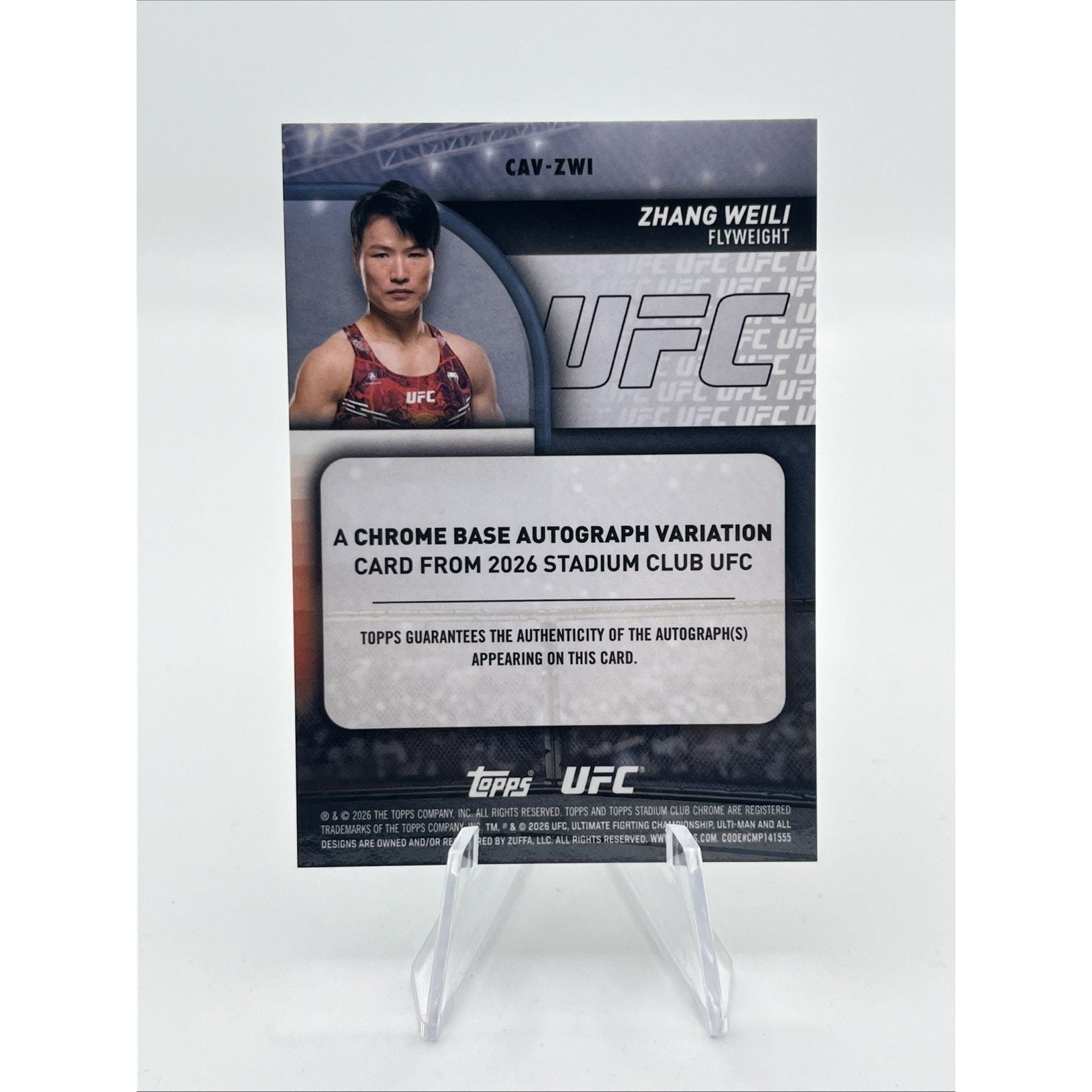 2026 Topps Stadium Club Chrome Zhang Weili #CAV-ZWI Teal Refractor Auto #/99