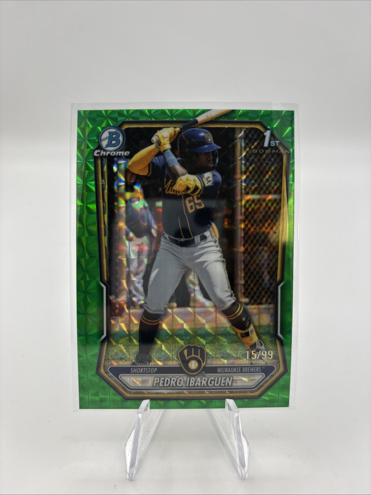 2026 Bowman PEDRO IBARGUEN 1st Green Geometric Refractor #/99 Brewers SP