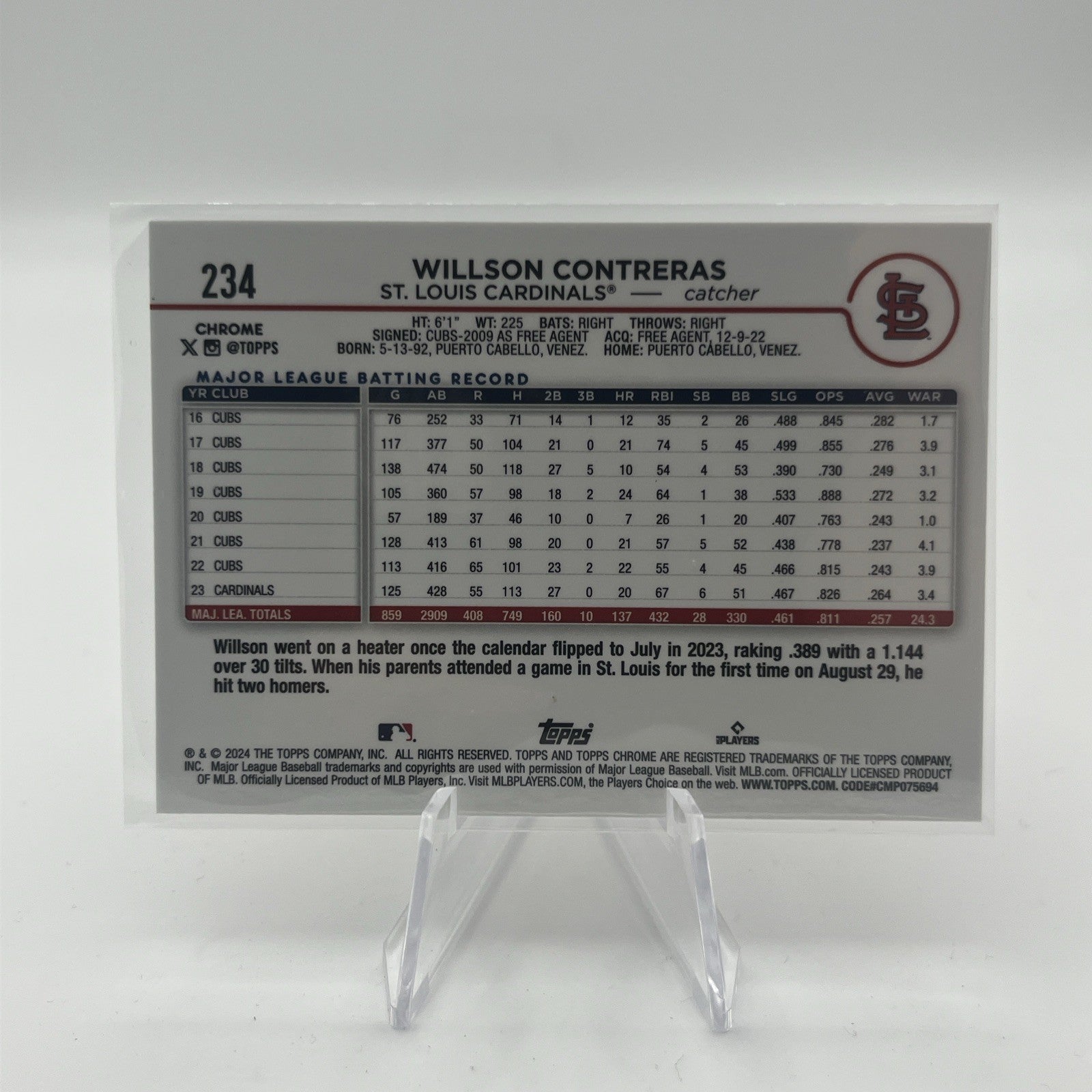 2024 Topps Chrome - Willson Contreras #234 Magenta Speckle Refractor #/350