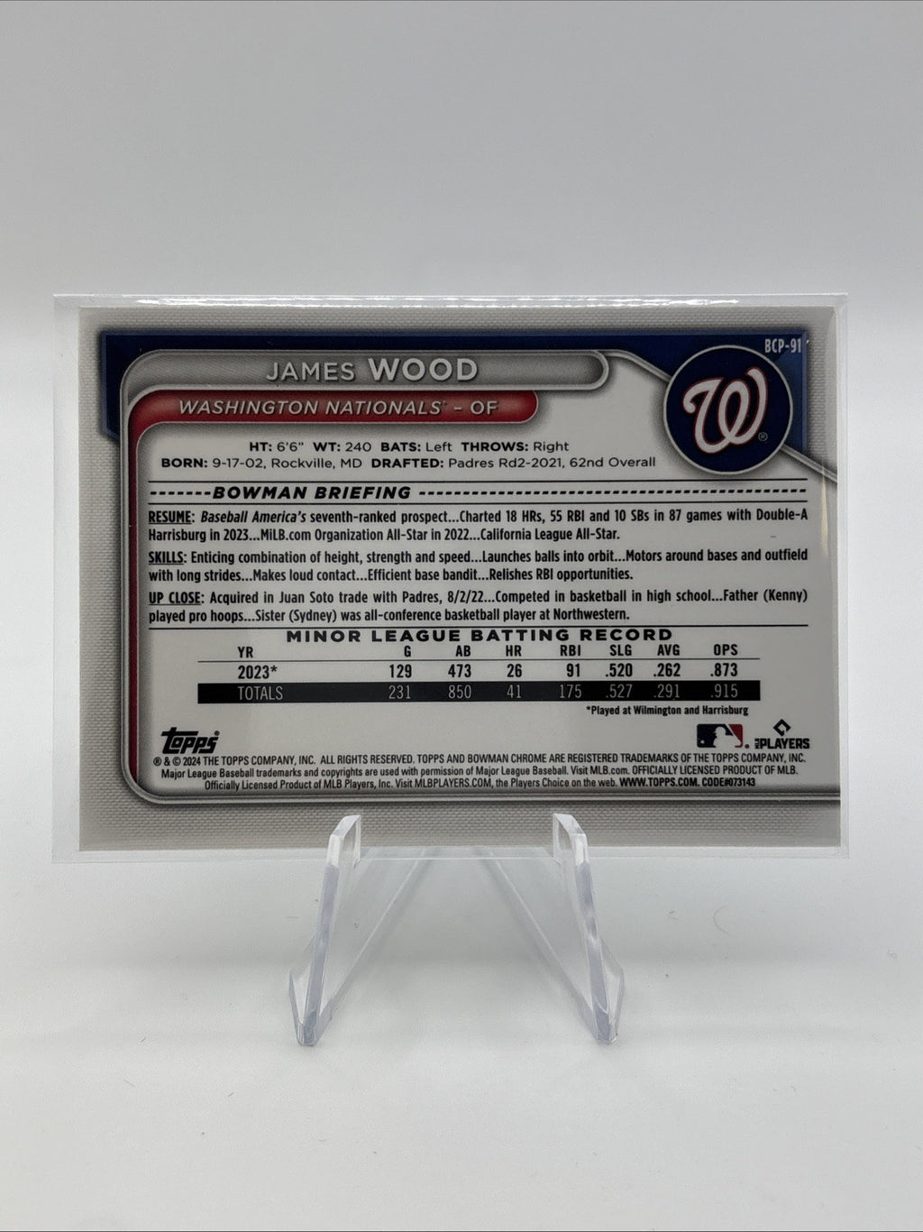 2024 Bowman Sapphire Edition - Chrome Prospects James Wood #BCP-91 (RC)