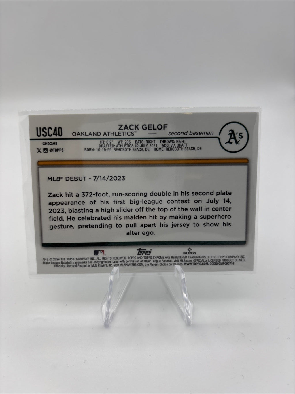 2024 Topps Chrome Update- Zack Gelof #USC40 Aqua Refractor /199 (RC)
