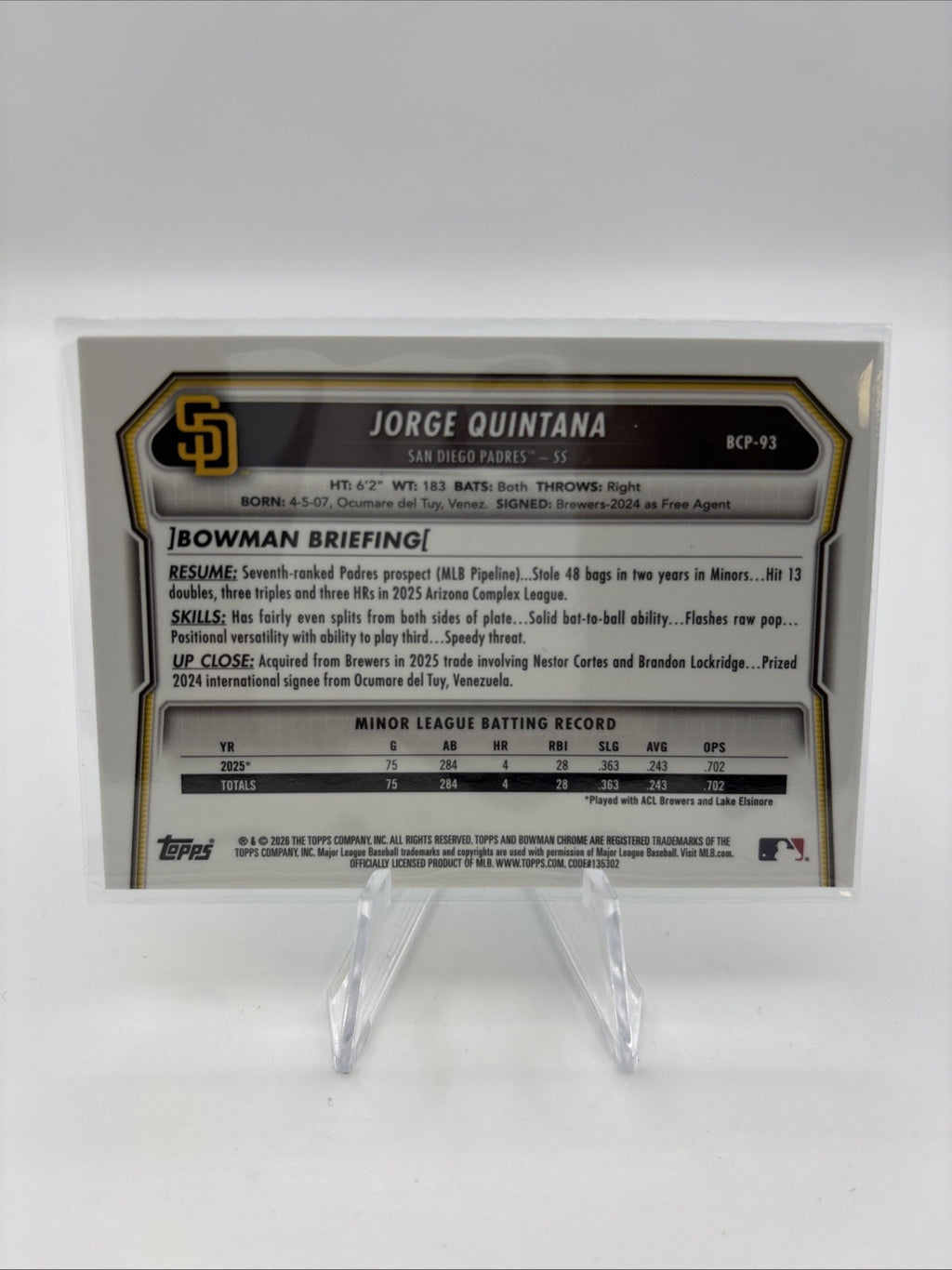 2026 Bowman Jorge Quintana Aqua Geometric /125