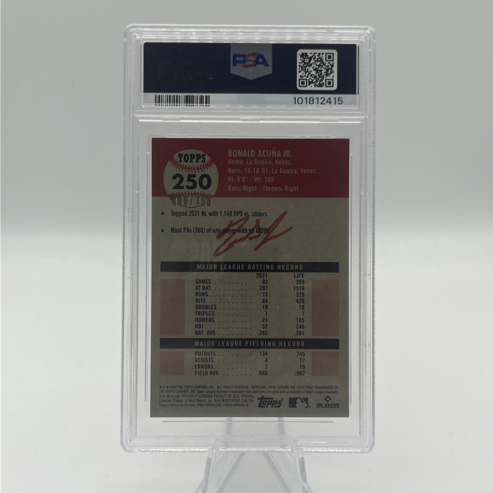 2022 Topps Chrome Platinum Anniversary Ronald Acuña Jr #250 Speckle /150 PSA 10