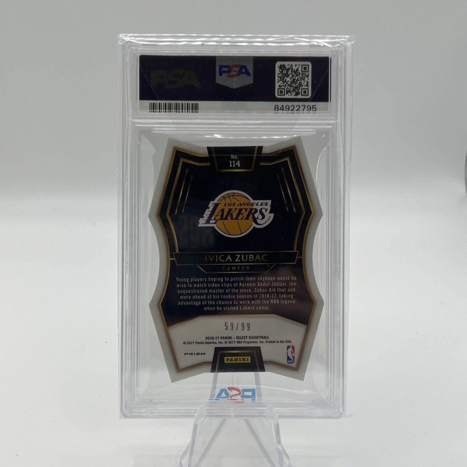 2016 Panini Select Ivica Zubac Die Cut Purple Prizm #/99 PSA 9