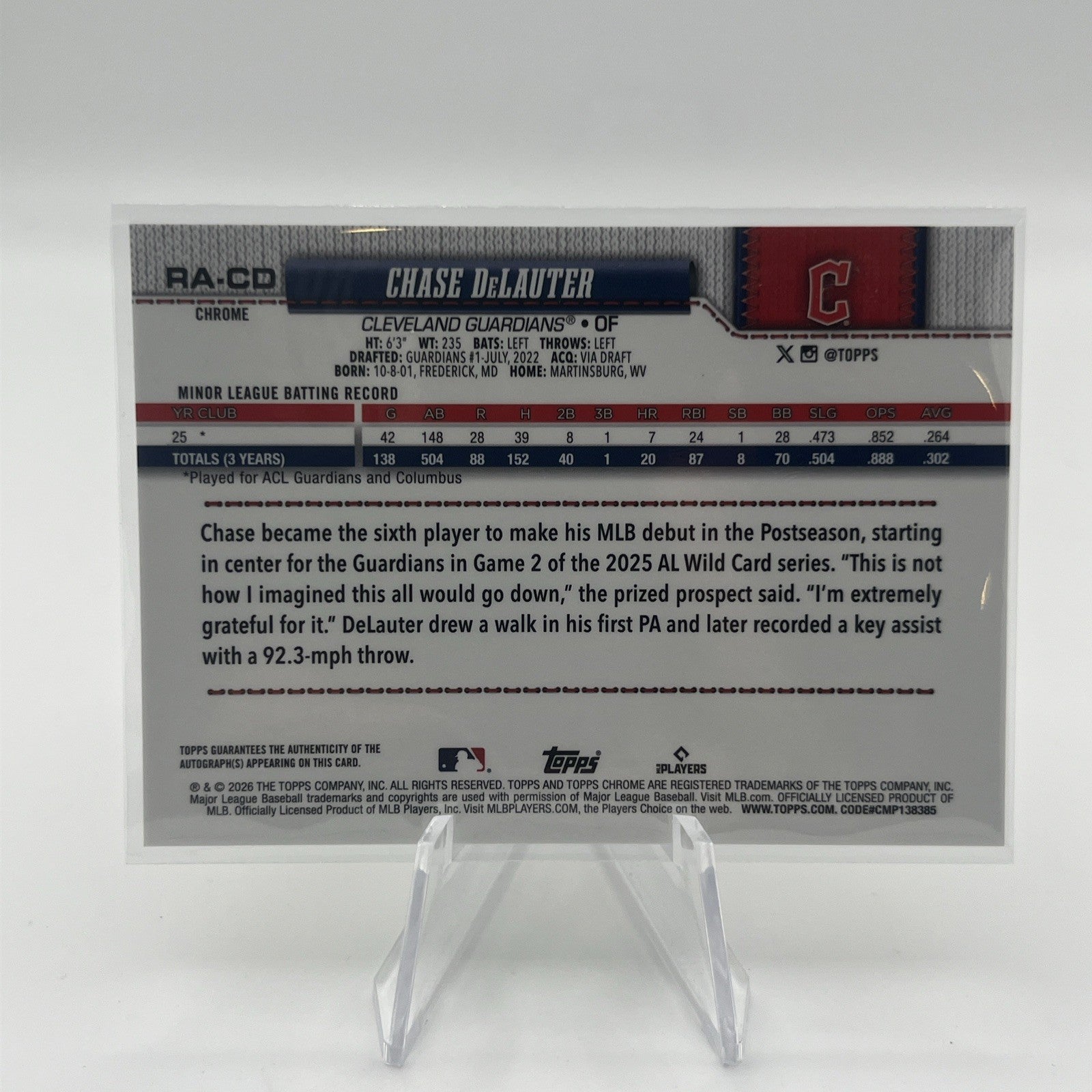 2026 topps chrome chase delauter Yellow Rookie Refractor Auto /275 Autograph