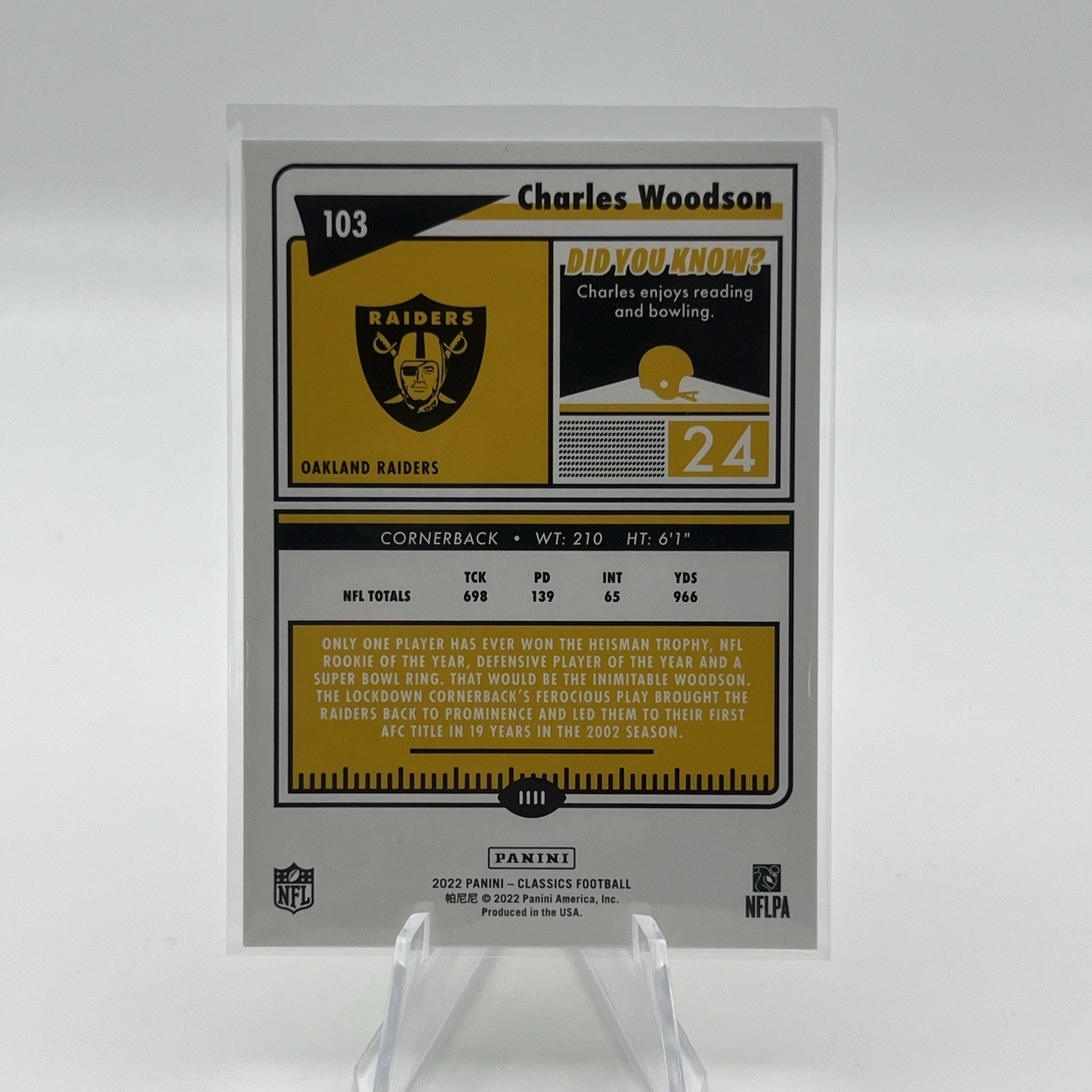 charles woodson #103 /99 2022 PANINI CLASSICS RAIDERS TIMELESS GOLD SP