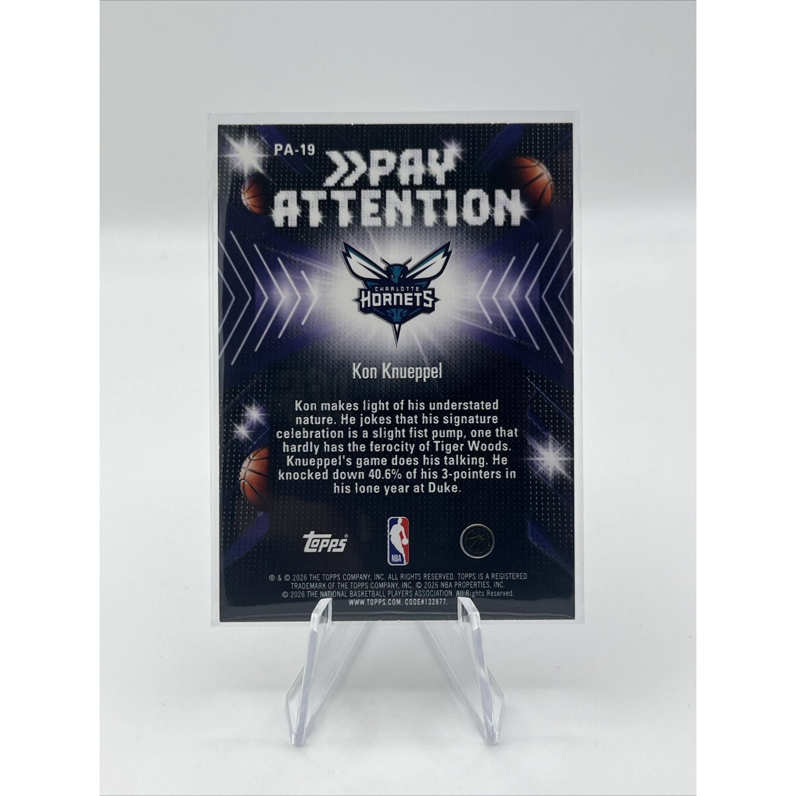 NBA Hoops 2025-26 Kon Knueppel Hornets Pay Attention Refractor Insert #80BK-53