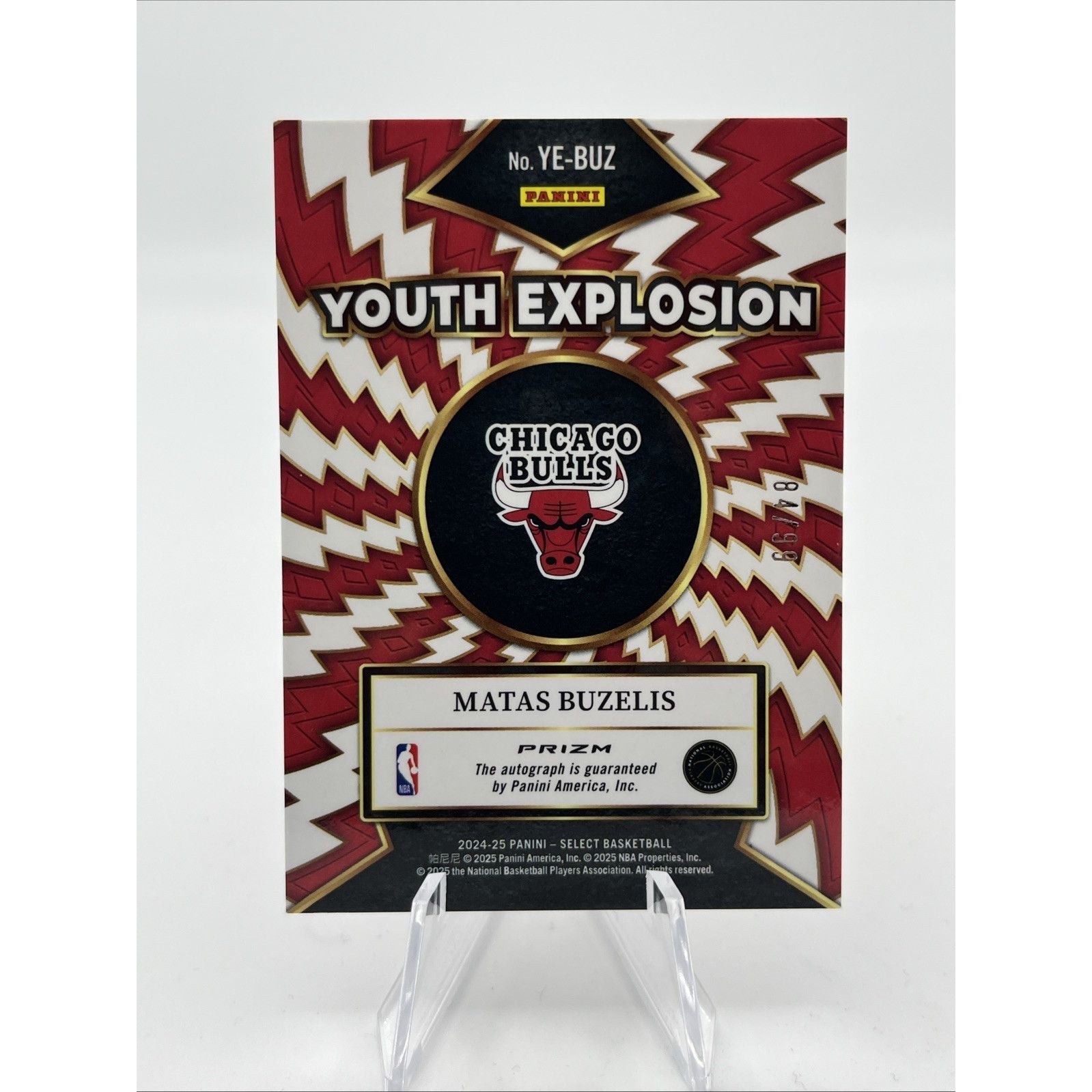 2024-25 Panini Select Matas Buzelis Rookie Auto /99 Youth Explosion Red Prizm