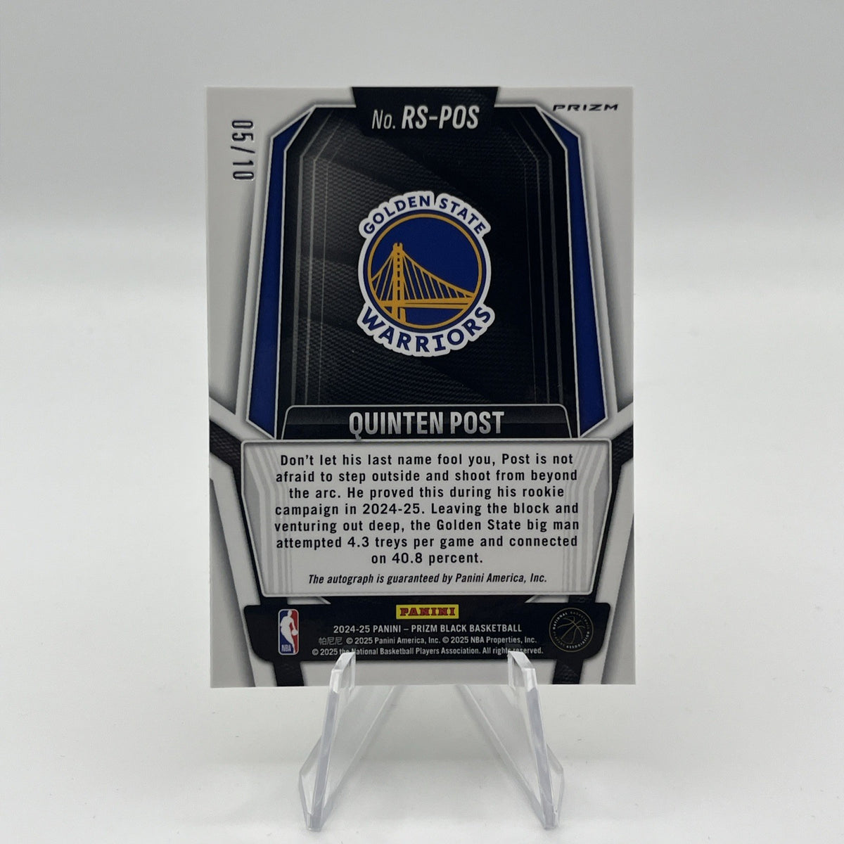 2024-25 Panini Prizm Black Quinten Post Gold Shimmer Prizm Auto /10