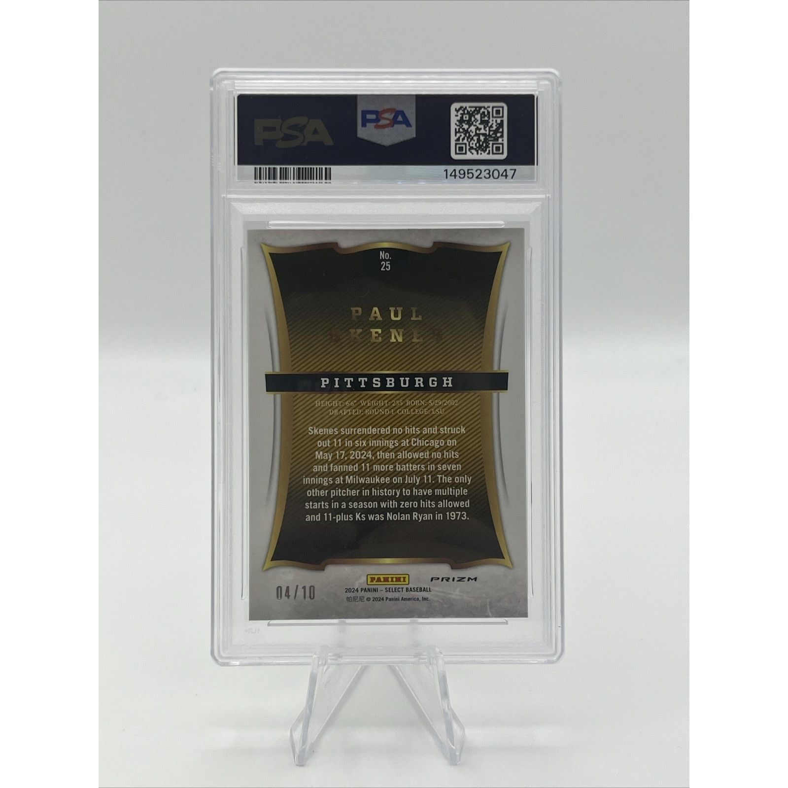 2024 Panini Select Paul Skenes Select Throwback Gold Prizm #/10 PSA 9