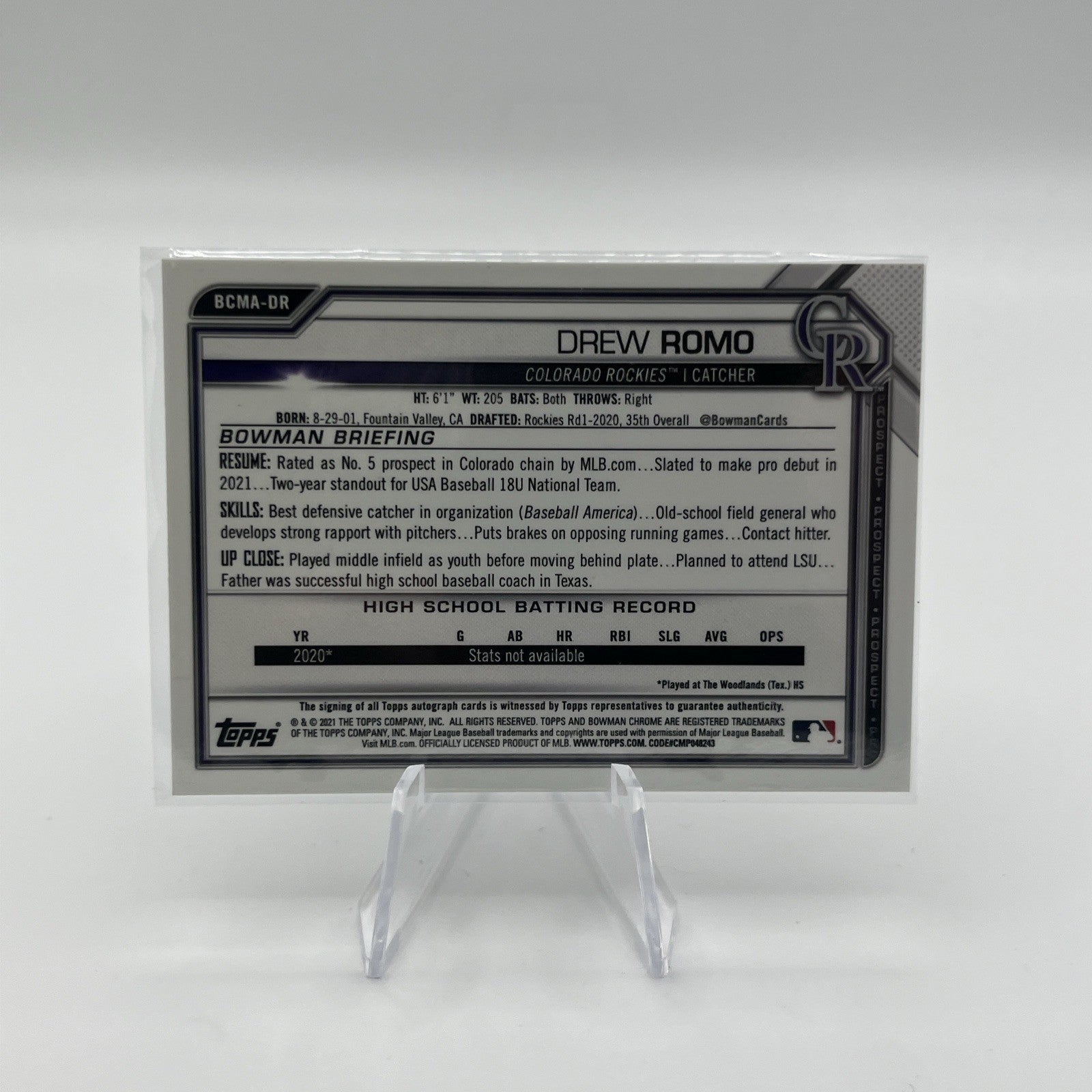2021 Bowman Chrome - Mega Box Chrome Mojo Autographs Drew Romo #BCMA-DR (AU, RC)