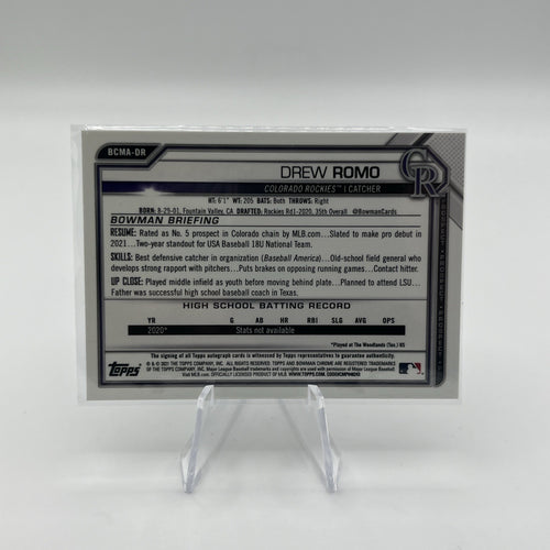 2021 Bowman Chrome - Mega Box Chrome Mojo Autographs Drew Romo #BCMA-DR (AU, RC)