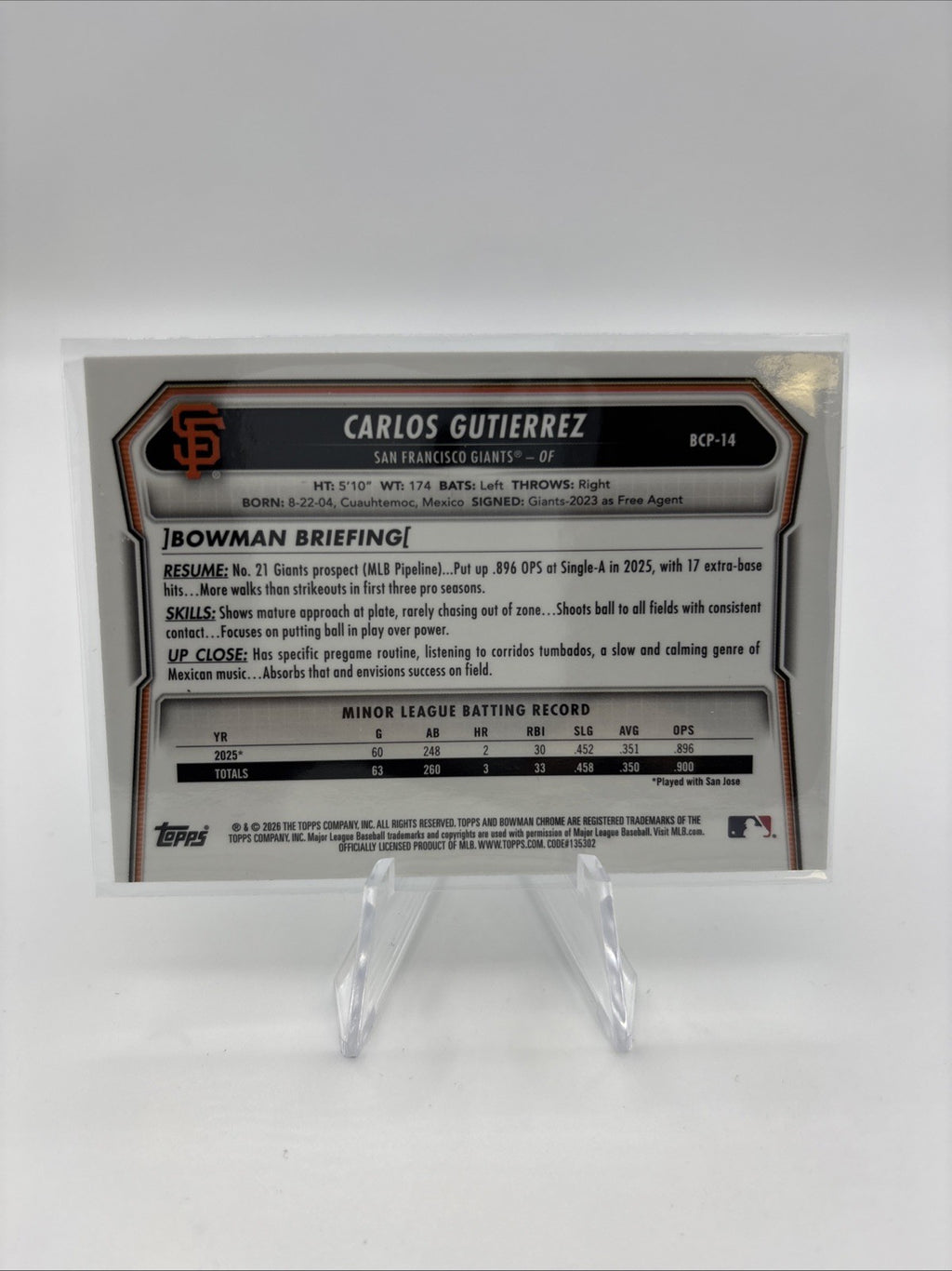 2026 Bowman Carlos Gutierrez Blue Geometric /150