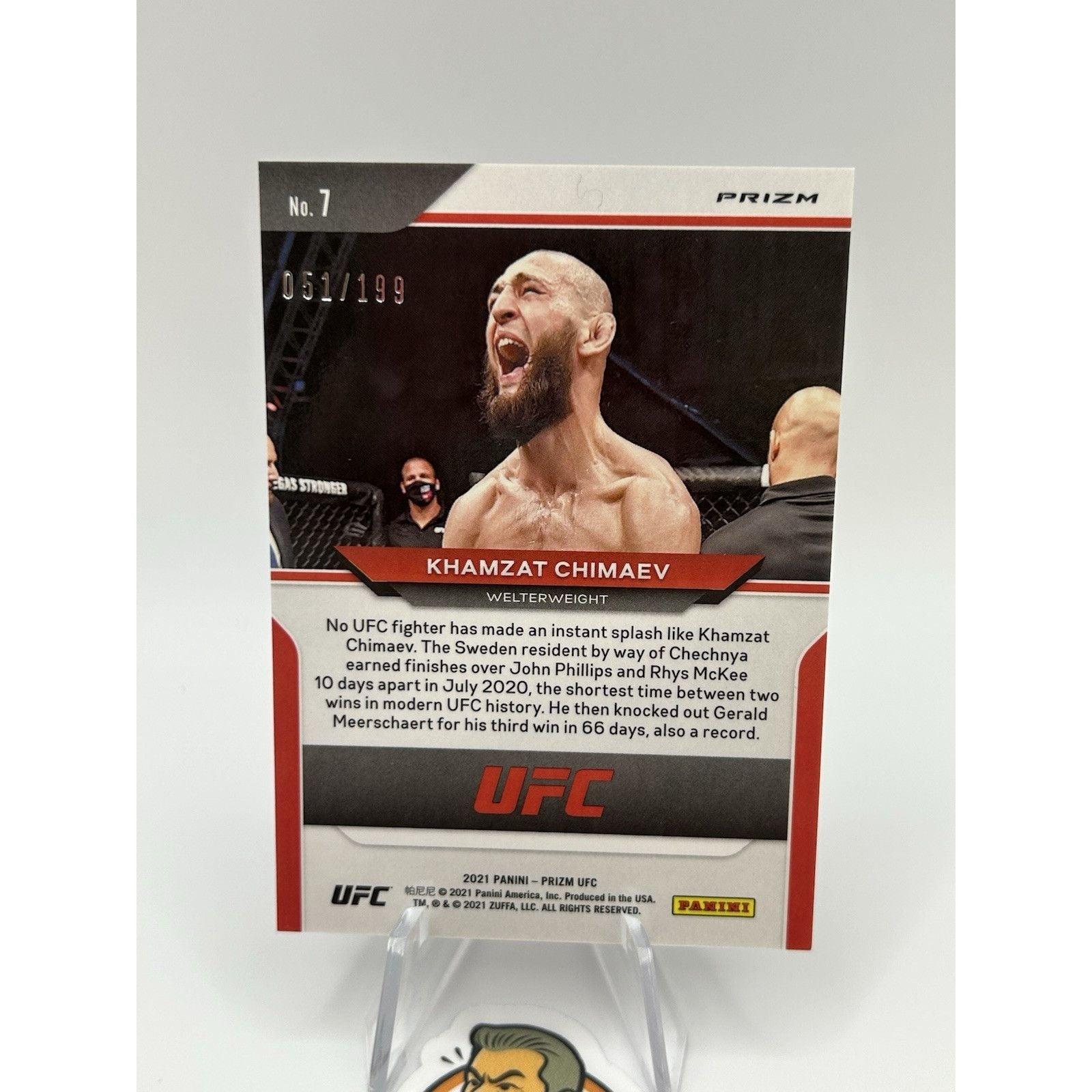 Khamzat Chimaev 2021 Panini Prizm UFC Blue Prizm Rookie Card /199 #7 SP