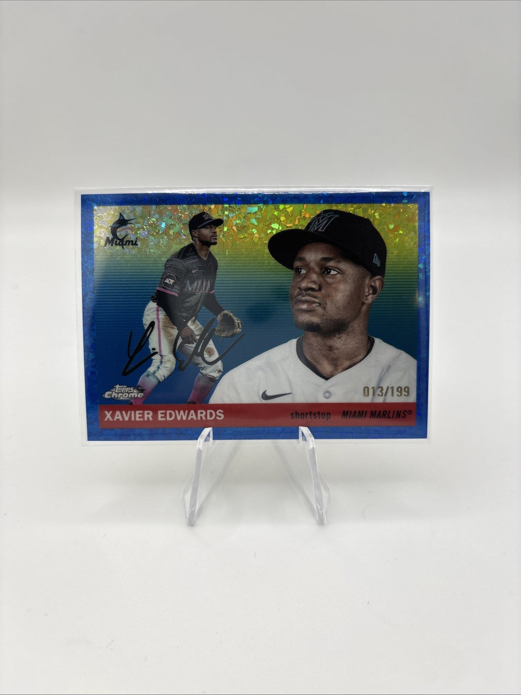 2025 Topps Chrome Platinum Xavier Edwards Blue Mini Diamonds /199