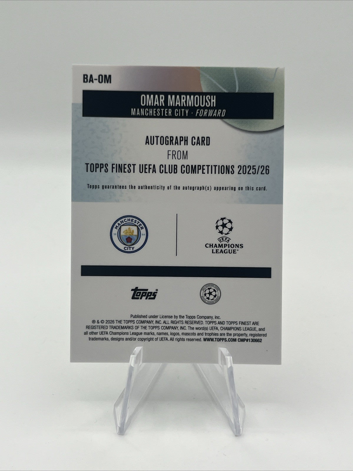 2025-26 Finest UEFA Omar Marmoush #BA-OM Base Autographs Red Refractor #1/5