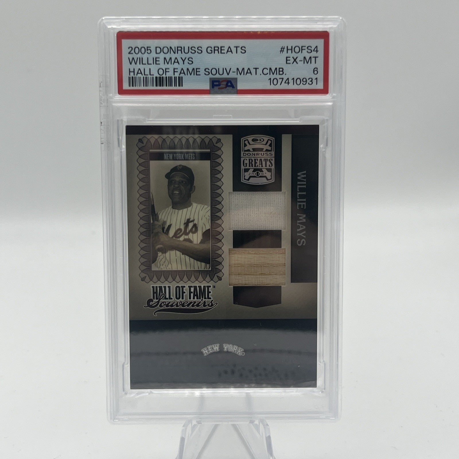 2005 Donruss Greats Willie Mays Hall Of Game Souvenir Material Combo PSA 6