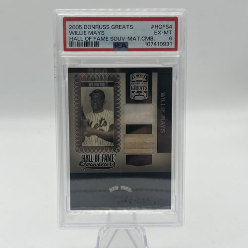 2005 Donruss Greats Willie Mays Hall Of Game Souvenir Material Combo PSA 6