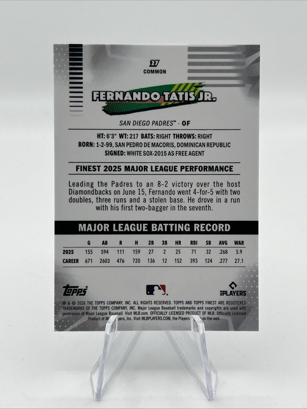 2026 Topps Finest Fernando Tatis Jr #17 Purple Geometric Refractor #67/75 Common