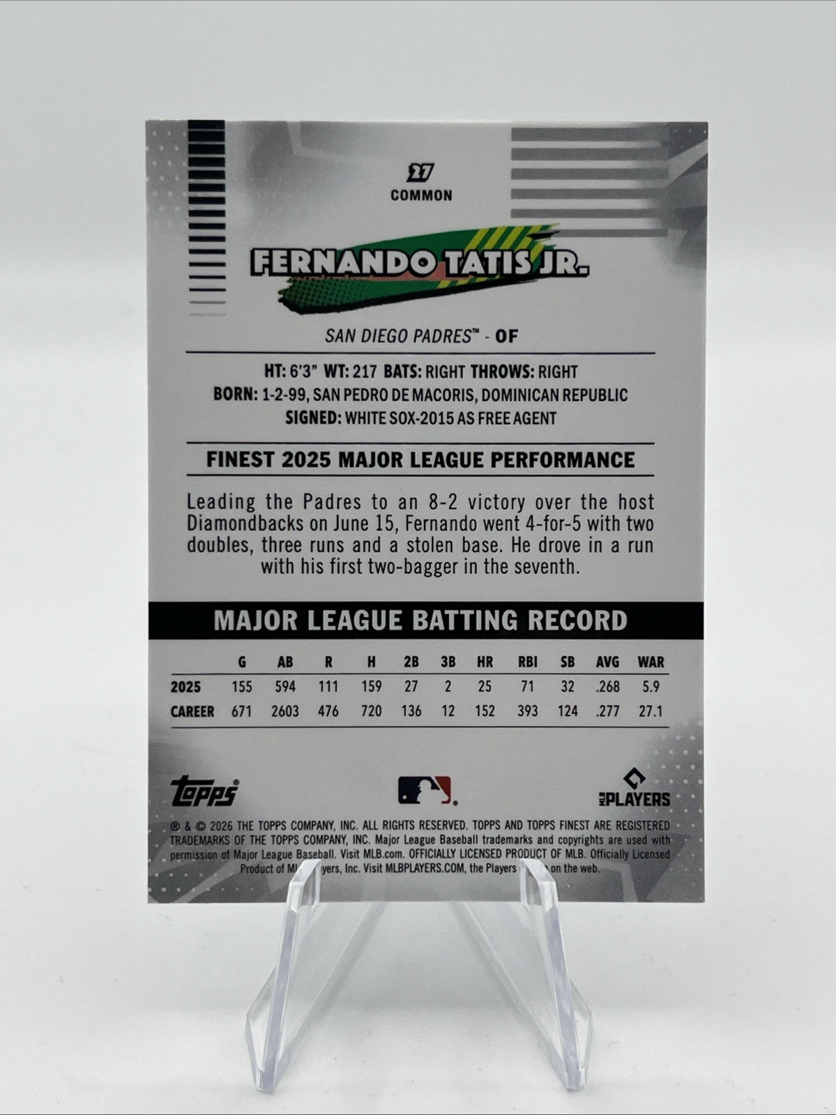 2026 Topps Finest Fernando Tatis Jr #17 Purple Geometric Refractor #67/75 Common
