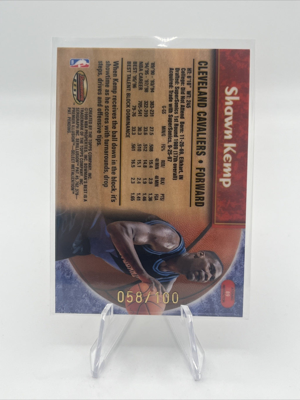 SHAWN KEMP 1998-99 BOWMAN'S BEST #89 ATOMIC REFRACTOR 48/100 CAVALIERS