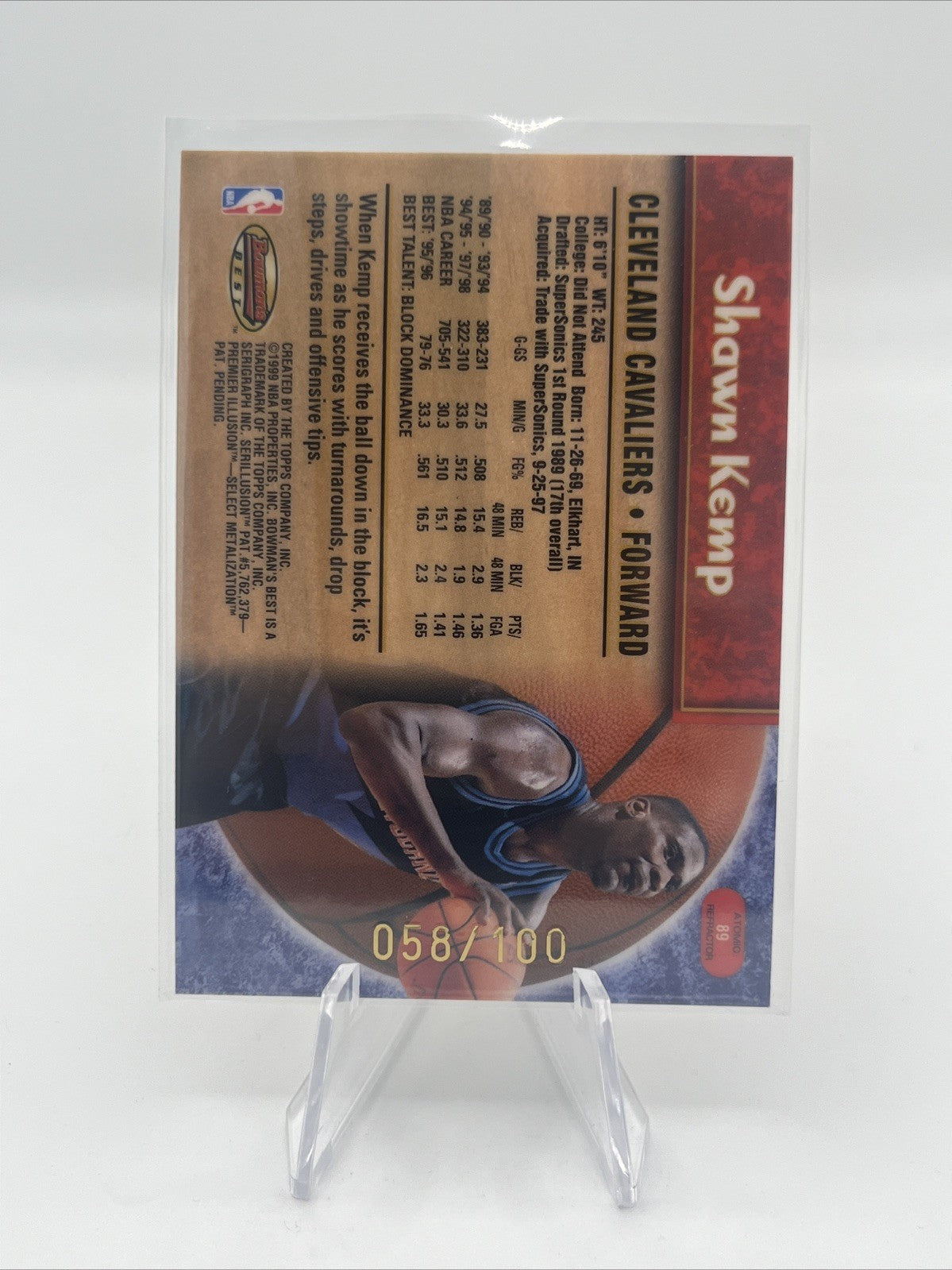 SHAWN KEMP 1998-99 BOWMAN'S BEST #89 ATOMIC REFRACTOR 48/100 CAVALIERS