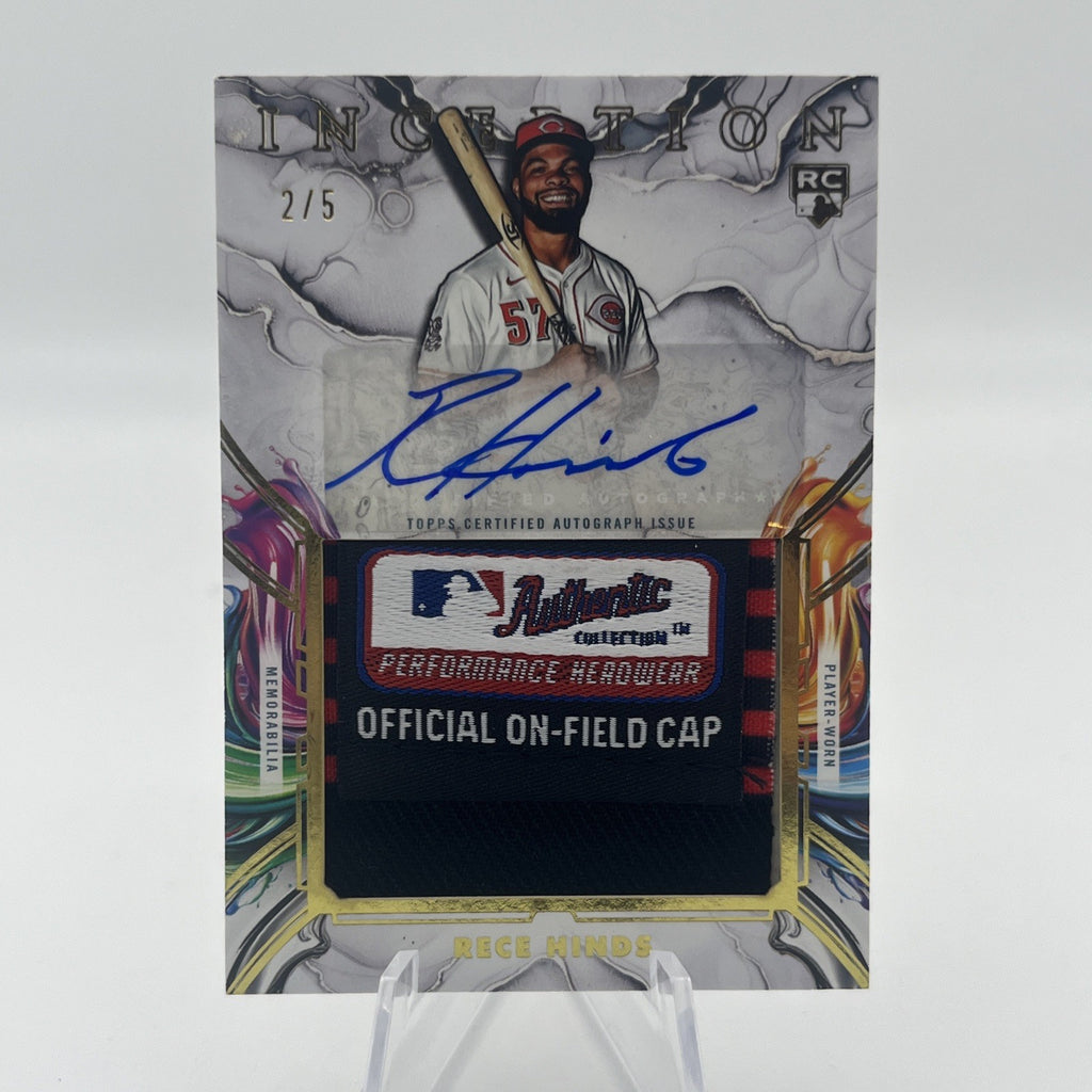 2025 Topps Inception #IAJH-RHI Rece Hinds Jumbo Relic Hat #/5 RC