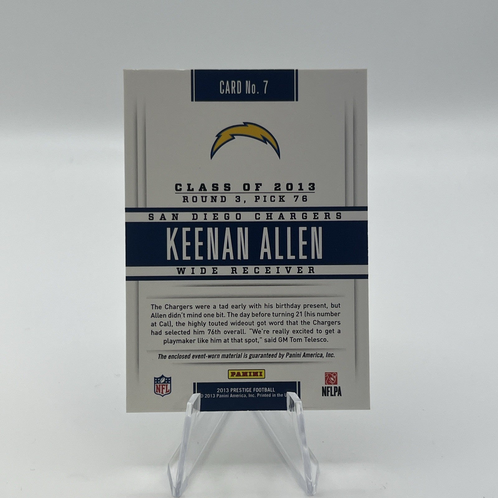 2013 Panini Prestige - Prestigious Picks Keenan Allen #7 Black Materials /199...