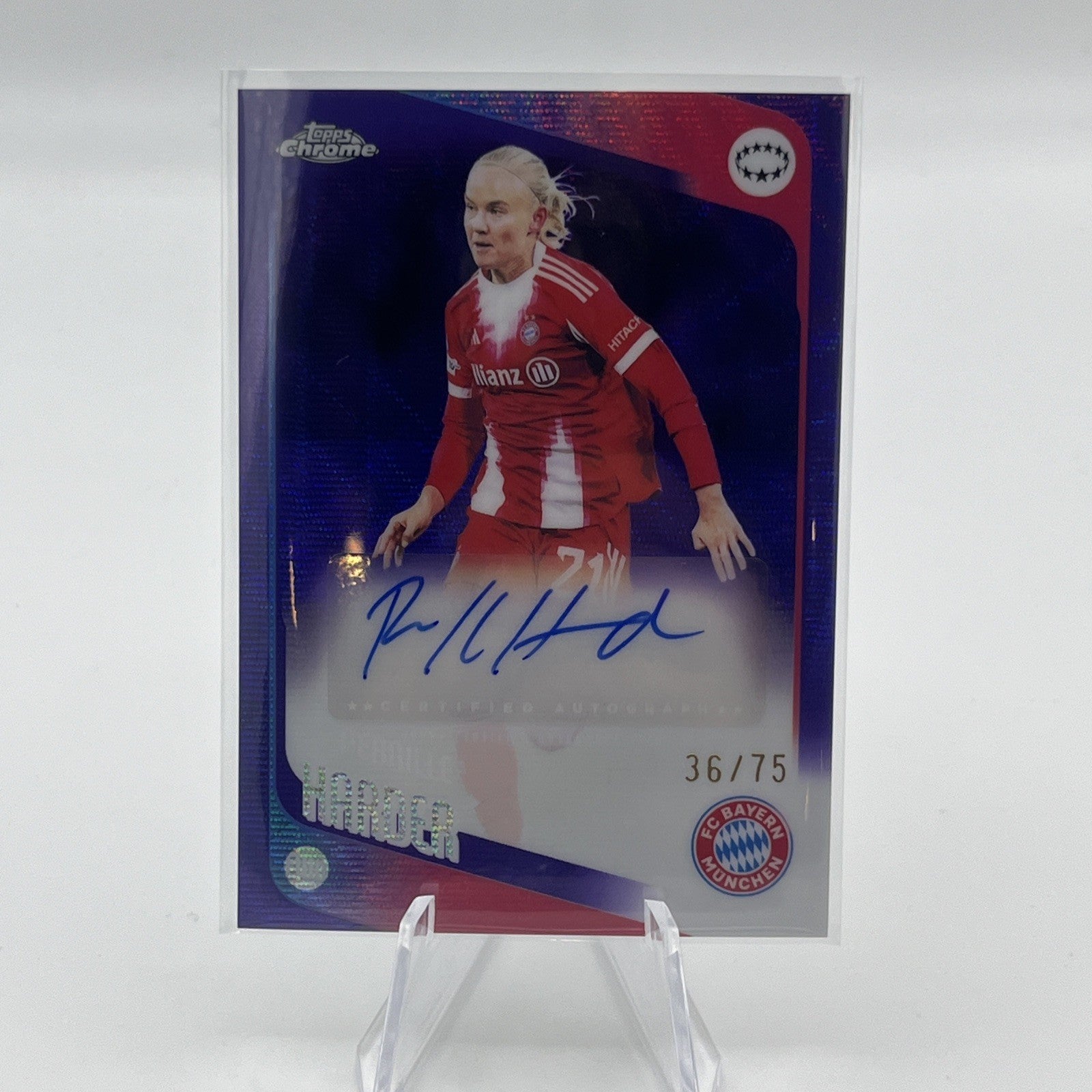 2025-26 Topps Chrome Womens UEFA #CA-PH Pernille Harder Purple Wave Auto /75