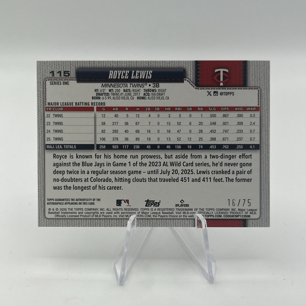2026 Topps Series 2 On card auto silver foil logo Royce Lewis /75 Twins